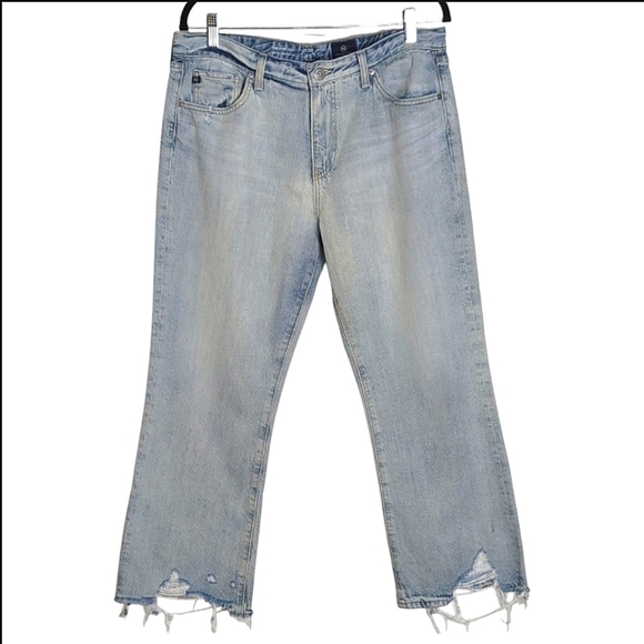 Adriano Goldschmiede The Jodi Crop High Rise Slim Flare Distressed Hem Jeans W32 - Picture 15 of 16